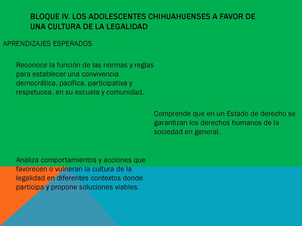 BLOQUE IV. Los adolescentes chihuahuenses a favor de una cultura de la legalidad