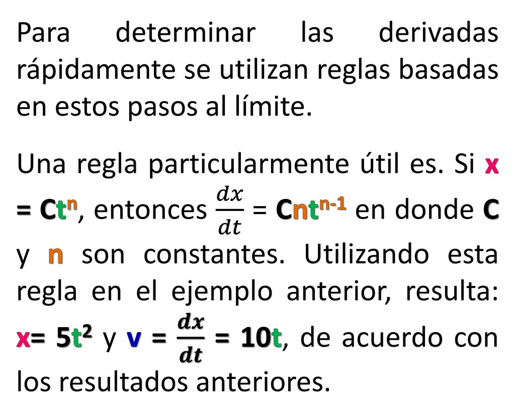 Para determinar las derivadas rápidamente se utilizan reglas basadas en estos pasos al límite.