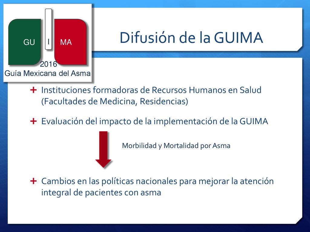 I Difusión de la GUIMA. GU. MA Guía Mexicana del Asma.