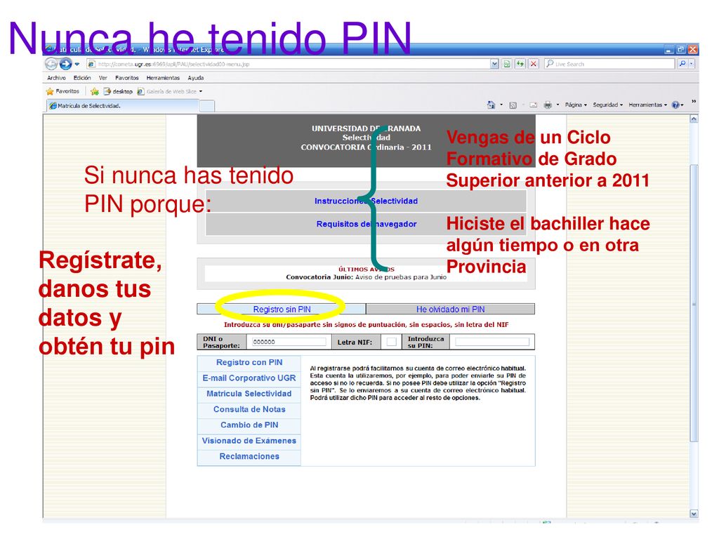 Nunca he tenido PIN Si nunca has tenido PIN porque: