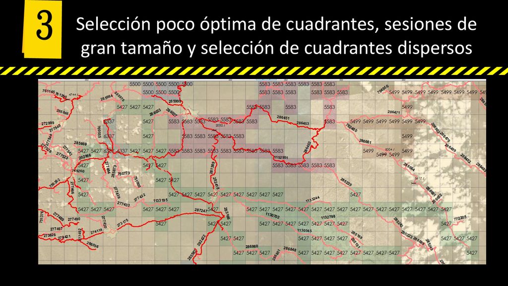 3 Selección poco óptima de cuadrantes, sesiones de gran tamaño y selección de cuadrantes dispersos
