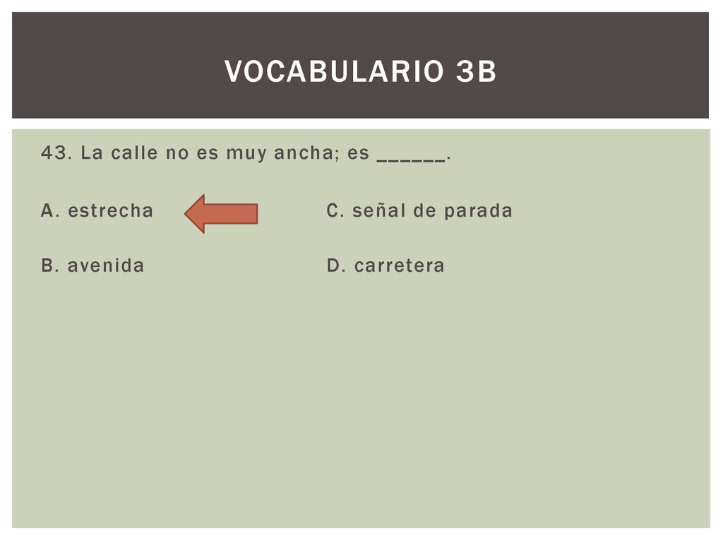 Vocabulario 3b 43. La calle no es muy ancha; es ______.