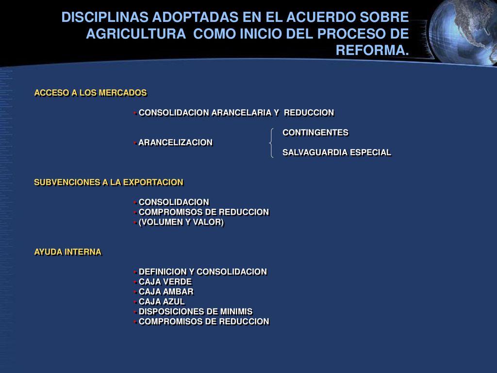 DISCIPLINAS ADOPTADAS EN EL ACUERDO SOBRE AGRICULTURA COMO INICIO DEL PROCESO DE REFORMA.