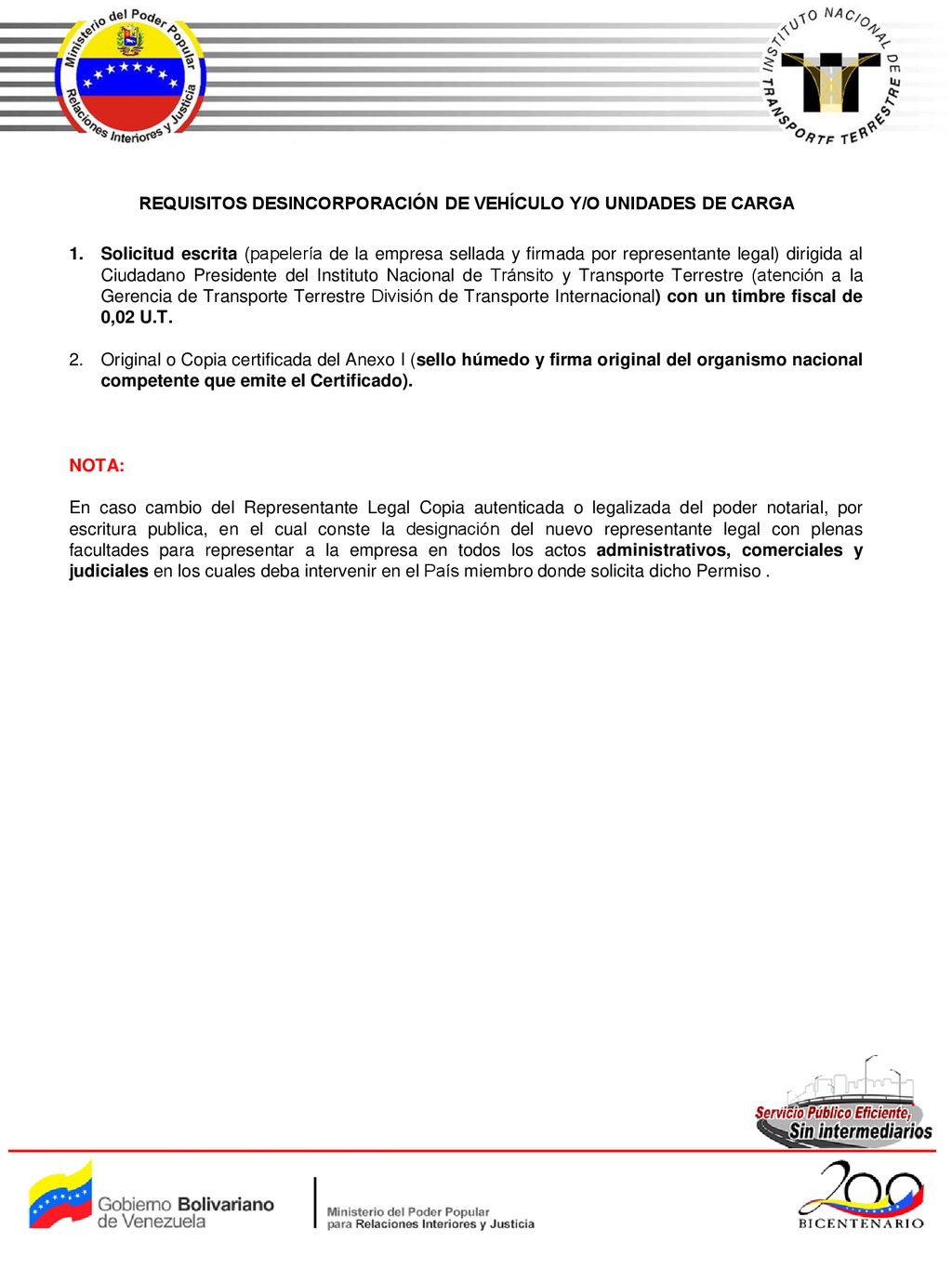 REQUISITOS DESINCORPORACIÓN DE VEHÍCULO Y/O UNIDADES DE CARGA