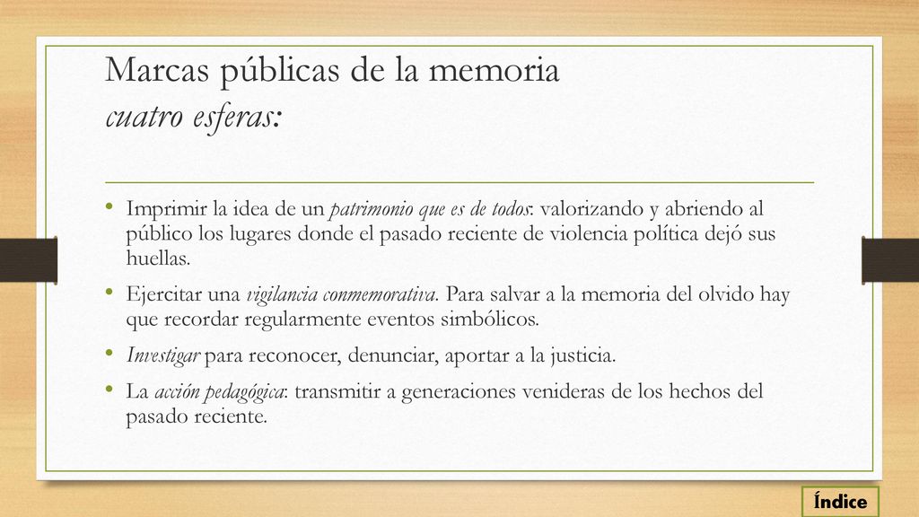 Marcas públicas de la memoria cuatro esferas: