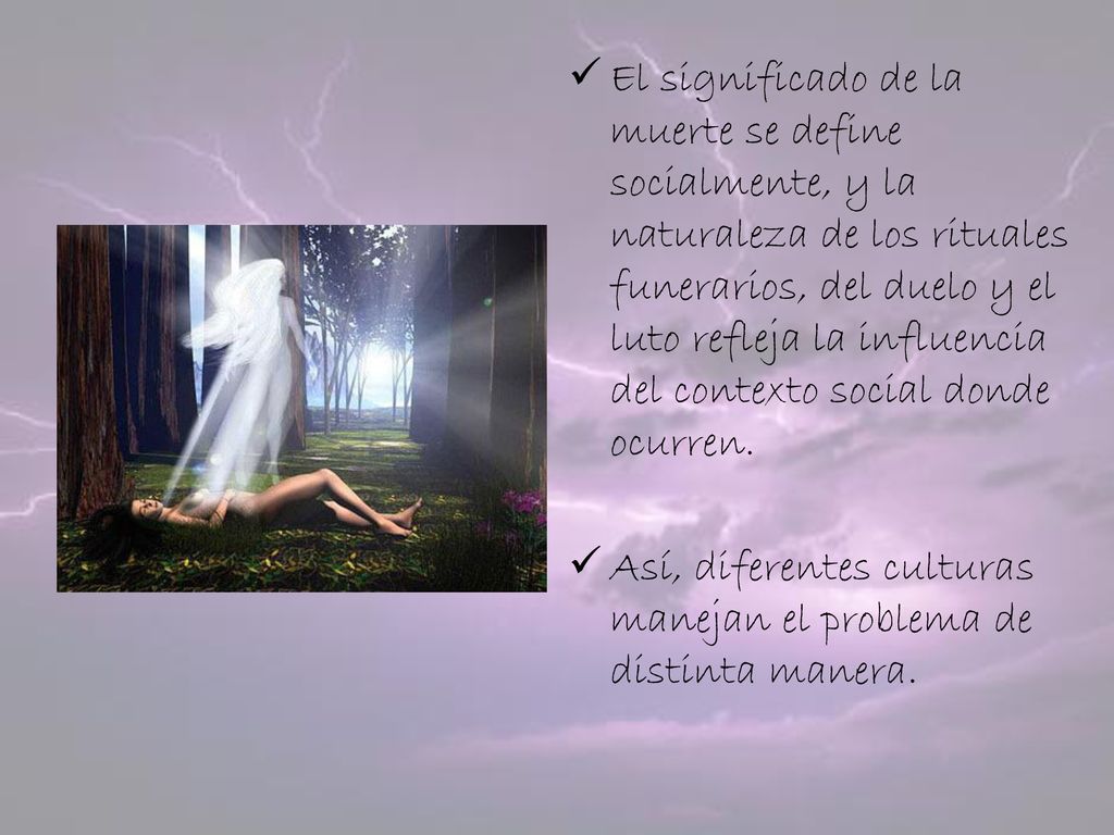 El significado de la muerte se define socialmente, y la naturaleza de los rituales funerarios, del duelo y el luto refleja la influencia del contexto social donde ocurren.