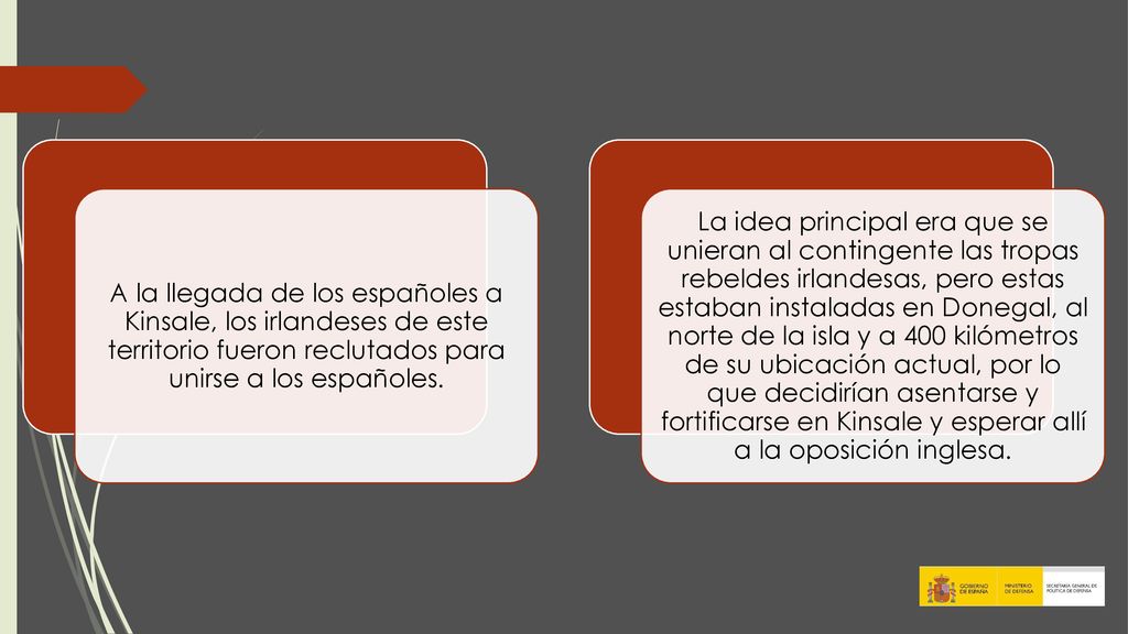 A la llegada de los españoles a Kinsale, los irlandeses de este territorio fueron reclutados para unirse a los españoles.