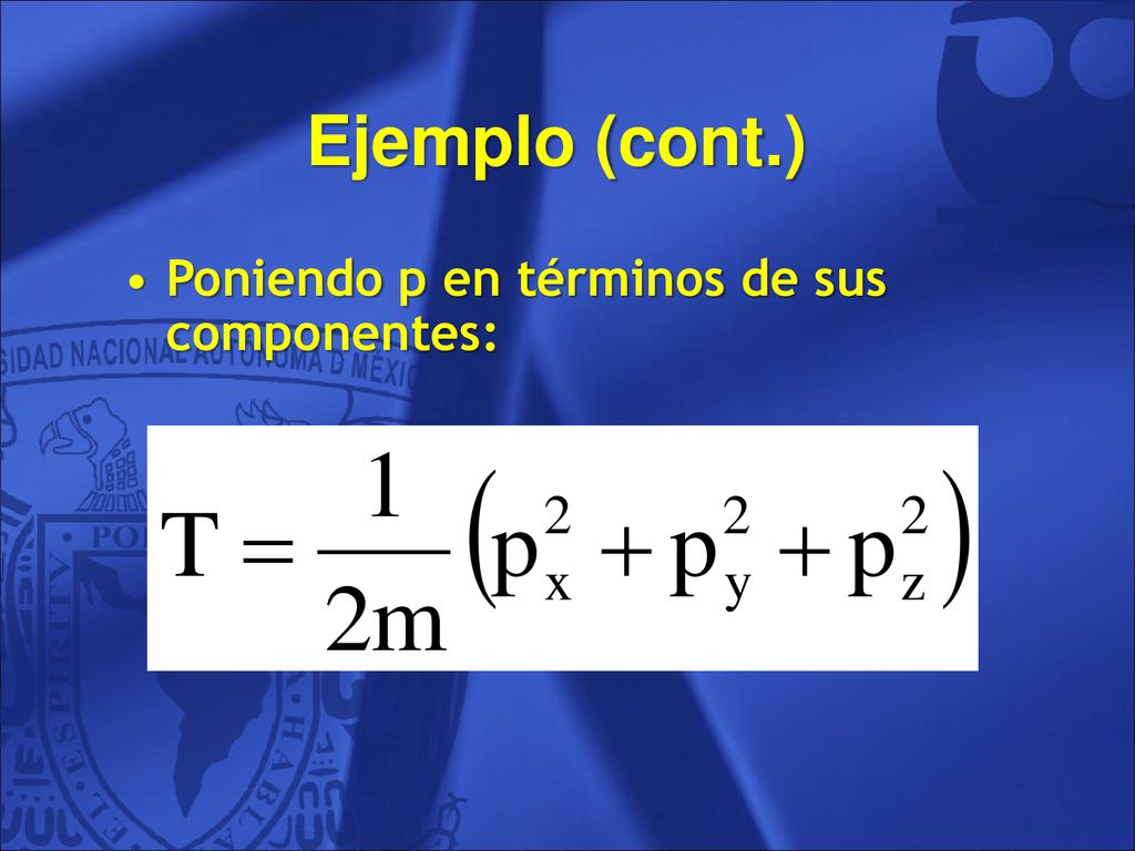 Ejemplo (cont.) Poniendo p en términos de sus componentes: 132