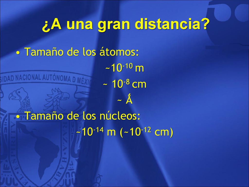¿A una gran distancia Tamaño de los átomos: ~10-10 m ~ 10-8 cm ~ Ǻ