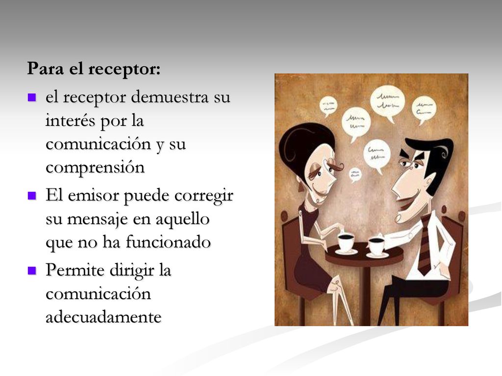 Para el receptor: el receptor demuestra su interés por la comunicación y su comprensión.