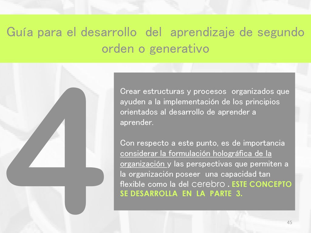 Guía para el desarrollo del aprendizaje de segundo orden o generativo