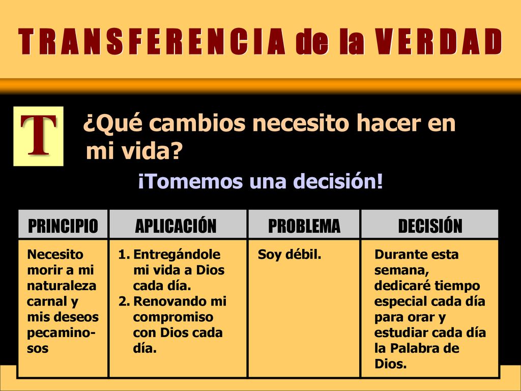 T R A N S F E R E N C I A de la V E R D A D