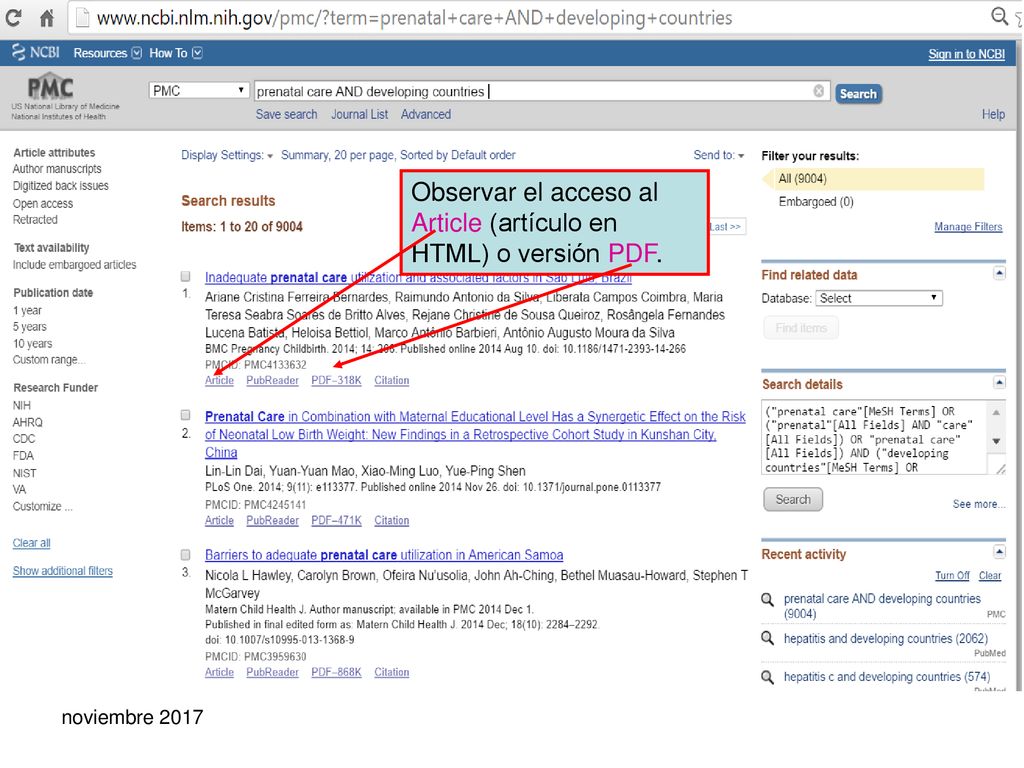 Observar el acceso al Article (artículo en HTML) o versión PDF.