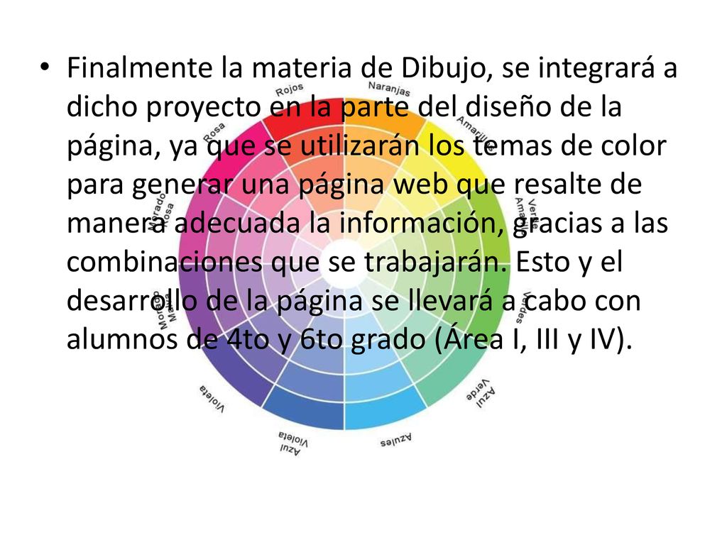 Finalmente la materia de Dibujo, se integrará a dicho proyecto en la parte del diseño de la página, ya que se utilizarán los temas de color para generar una página web que resalte de manera adecuada la información, gracias a las combinaciones que se trabajarán.