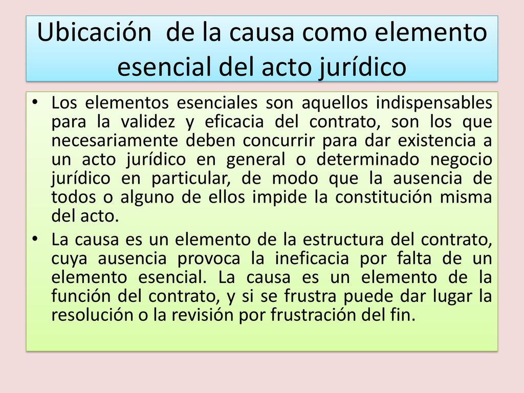 Ubicación de la causa como elemento esencial del acto jurídico