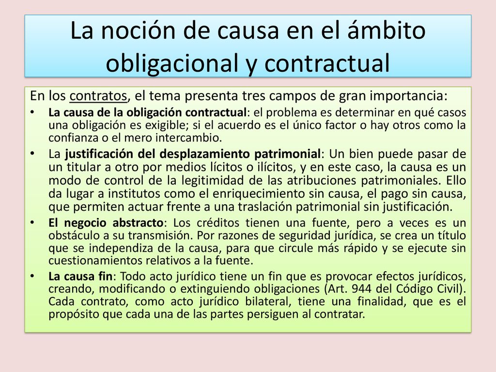 La noción de causa en el ámbito obligacional y contractual