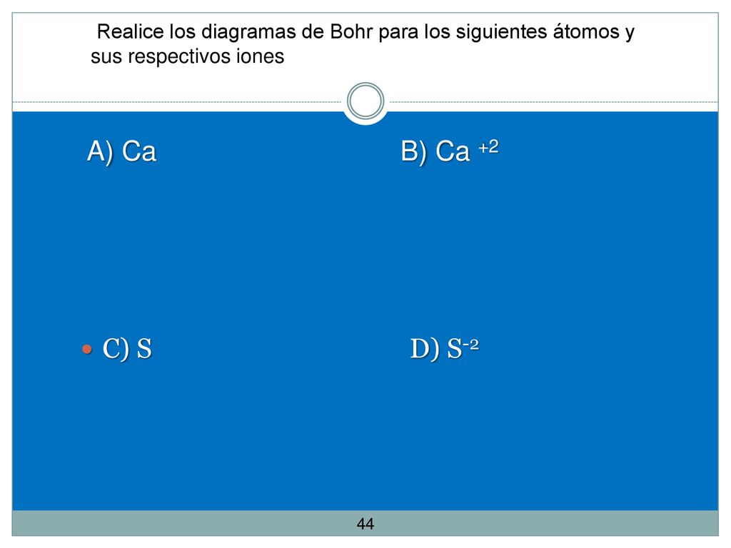 Realice los diagramas de Bohr para los siguientes átomos y sus respectivos iones