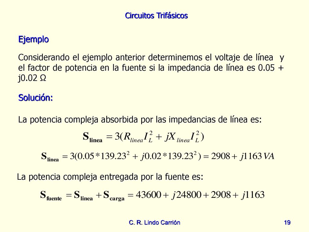 La potencia compleja absorbida por las impedancias de línea es: