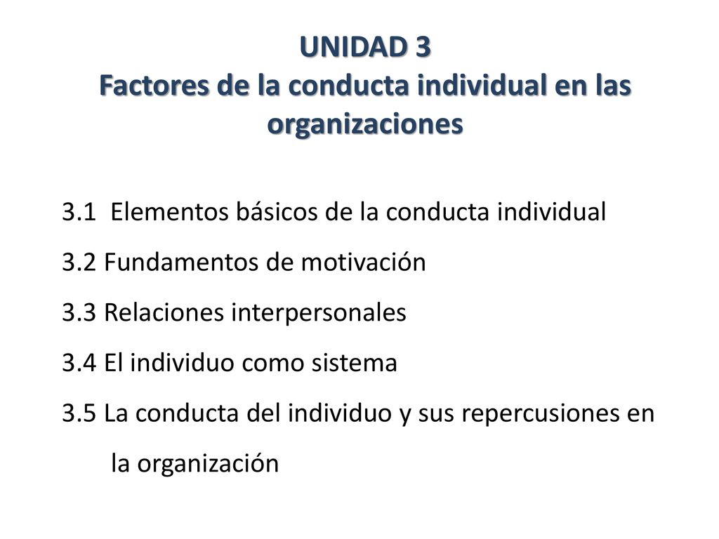UNIDAD 3 Factores de la conducta individual en las organizaciones