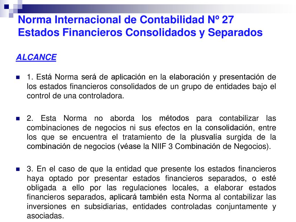 Norma Internacional de Contabilidad Nº 27 Estados Financieros Consolidados y Separados