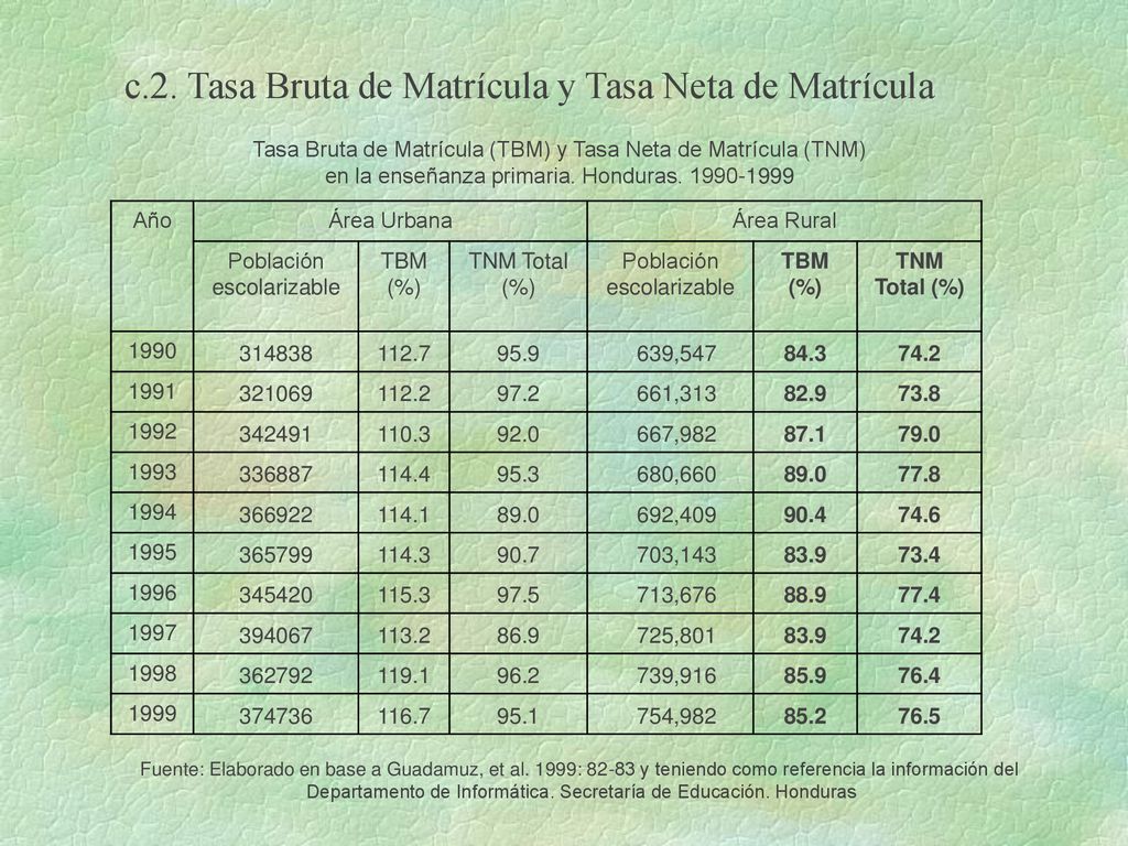 c.2. Tasa Bruta de Matrícula y Tasa Neta de Matrícula