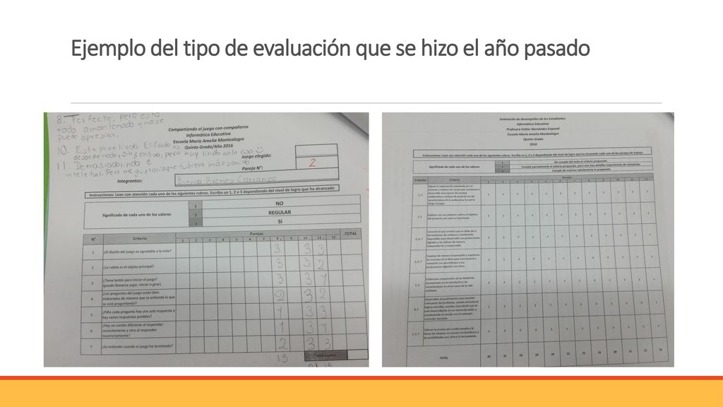 Ejemplo del tipo de evaluación que se hizo el año pasado