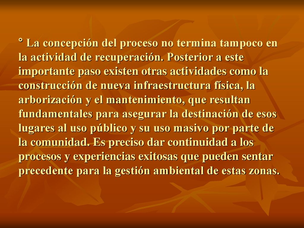 ° La concepción del proceso no termina tampoco en la actividad de recuperación.