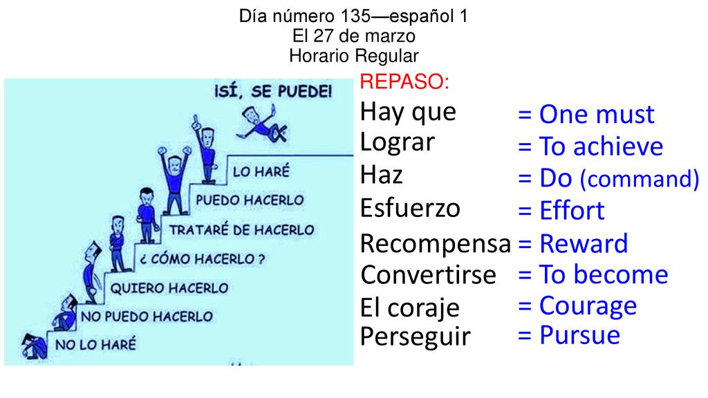 Día número 135—español 1 El 27 de marzo Horario Regular
