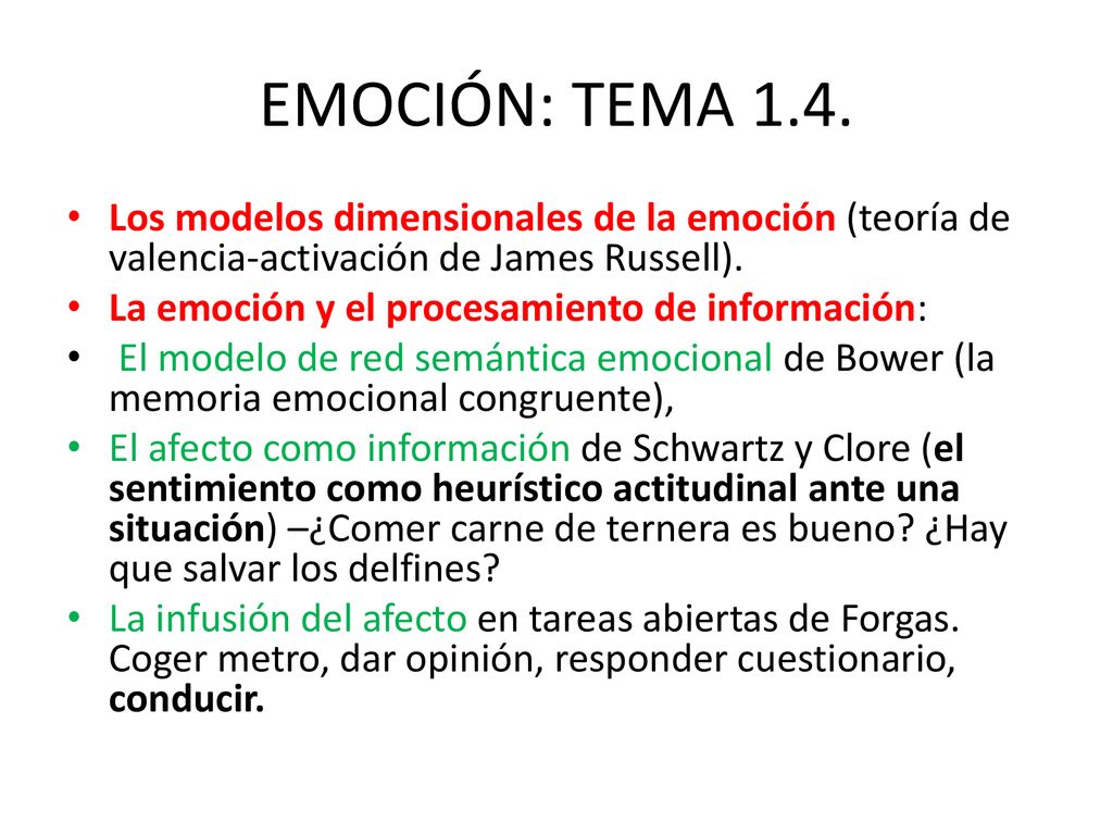 EMOCIÓN: TEMA 1.4. Los modelos dimensionales de la emoción (teoría de valencia-activación de James Russell).