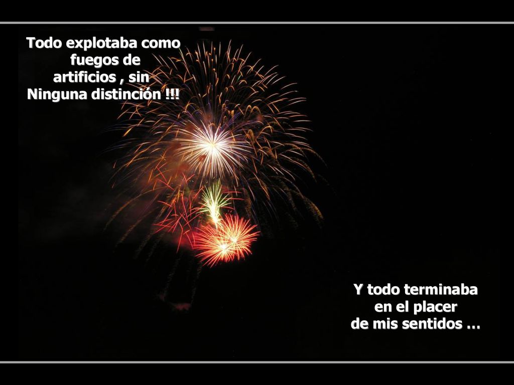 Todo explotaba como fuegos de. artificios , sin. Ninguna distinción !!! Y todo terminaba. en el placer.