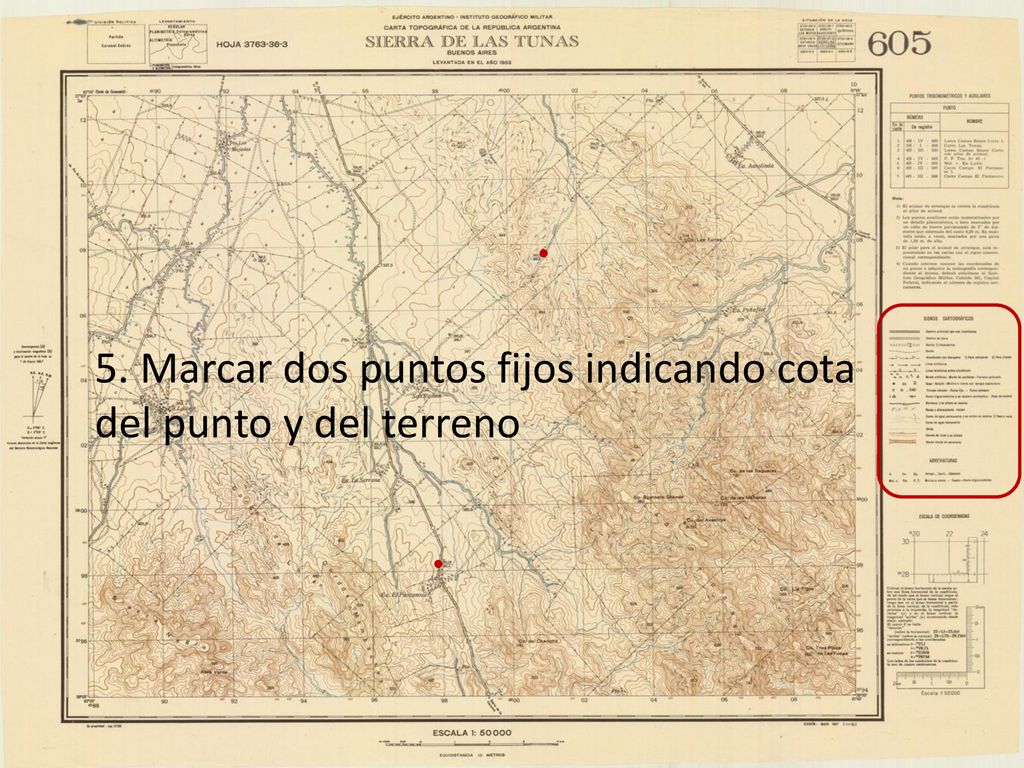 5. Marcar dos puntos fijos indicando cota del punto y del terreno