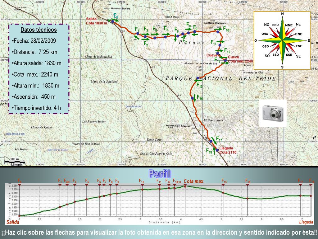 F0 F8. Datos técnicos. Fecha: 28/02/2009. Distancia: 7´25 km. Altura salida: 1830 m. Cota max.: 2240 m.