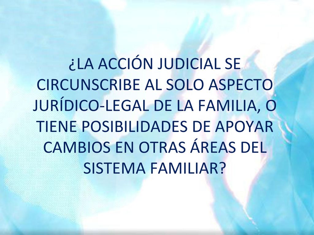¿LA ACCIÓN JUDICIAL SE CIRCUNSCRIBE AL SOLO ASPECTO JURÍDICO-LEGAL DE LA FAMILIA, O TIENE POSIBILIDADES DE APOYAR CAMBIOS EN OTRAS ÁREAS DEL SISTEMA FAMILIAR