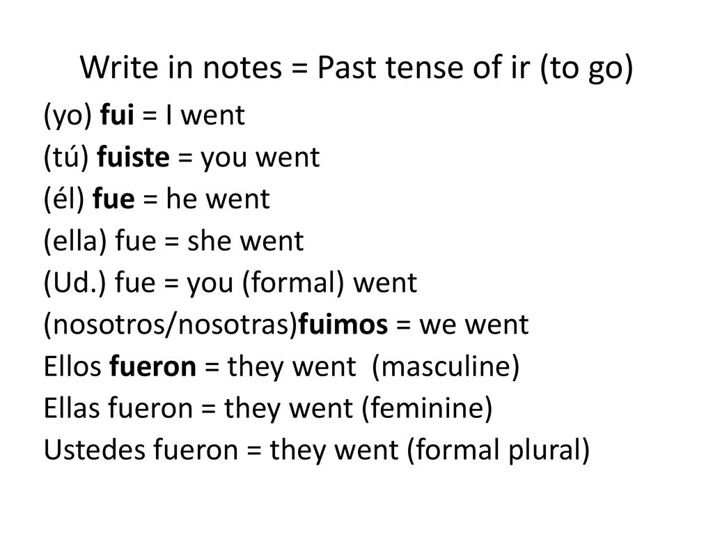 Write in notes = Past tense of ir (to go)