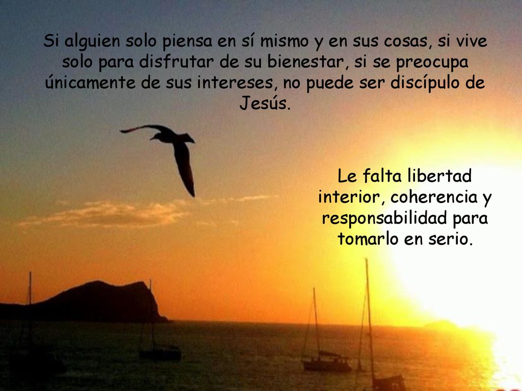 Si alguien solo piensa en sí mismo y en sus cosas, si vive solo para disfrutar de su bienestar, si se preocupa únicamente de sus intereses, no puede ser discípulo de Jesús.