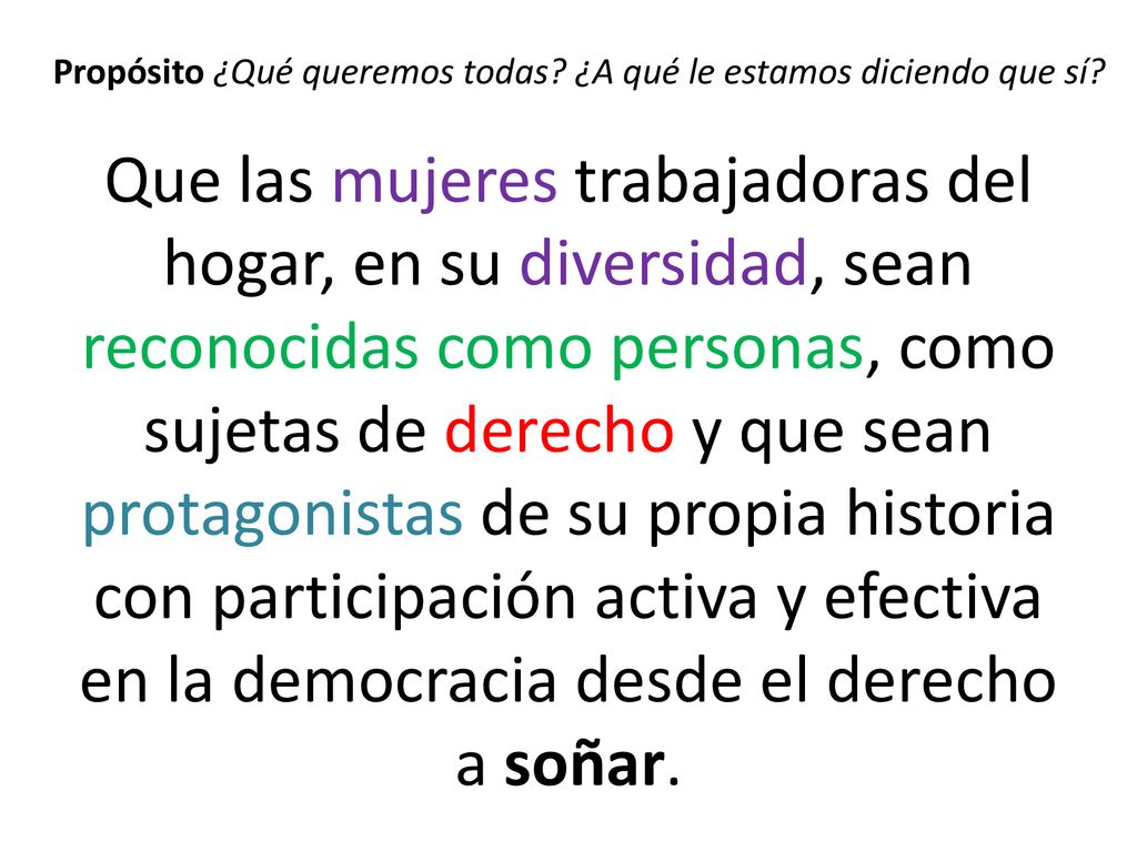 Propósito ¿Qué queremos todas ¿A qué le estamos diciendo que sí