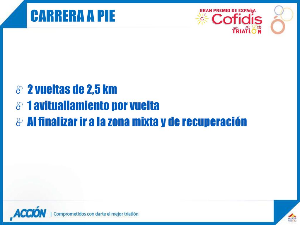 Carrera a pie 2 vueltas de 2,5 km 1 avituallamiento por vuelta