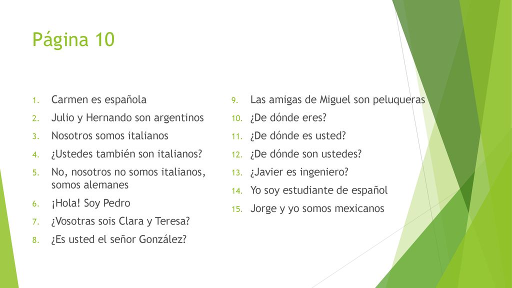 Página 10 Carmen es española Las amigas de Miguel son peluqueras