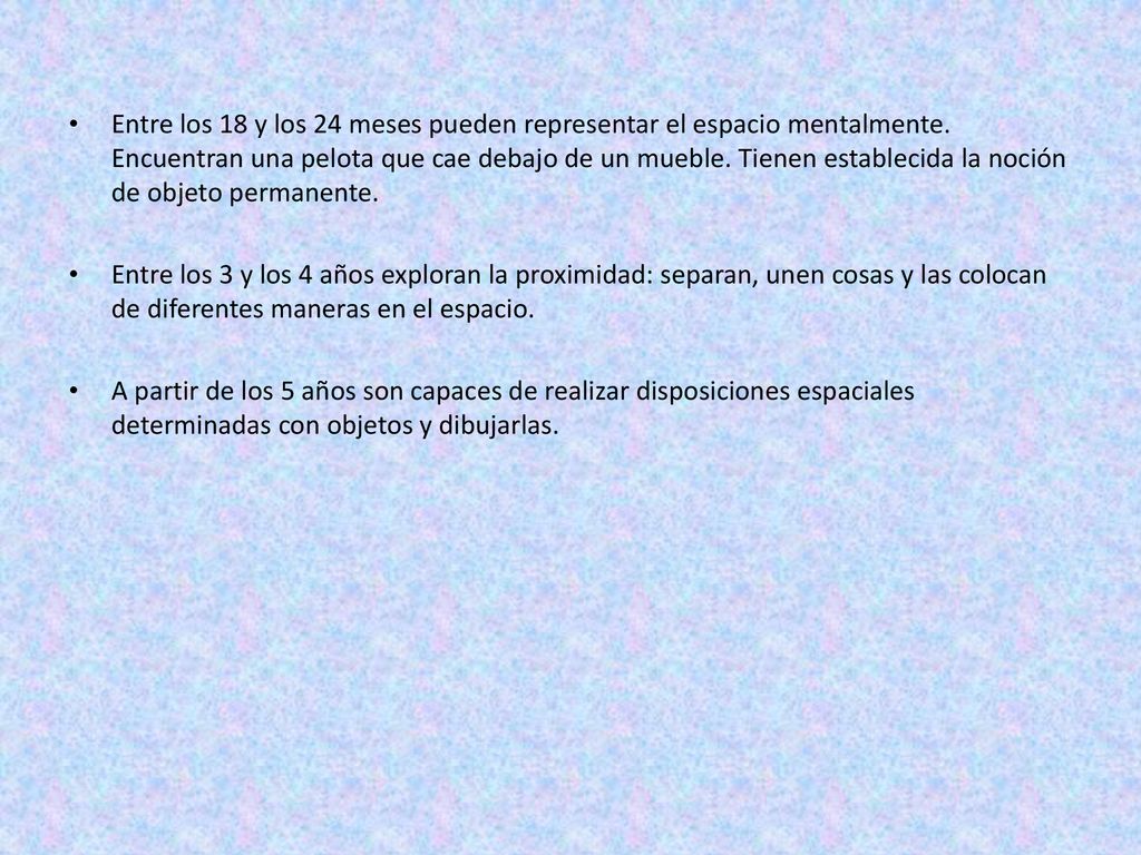 Entre los 18 y los 24 meses pueden representar el espacio mentalmente