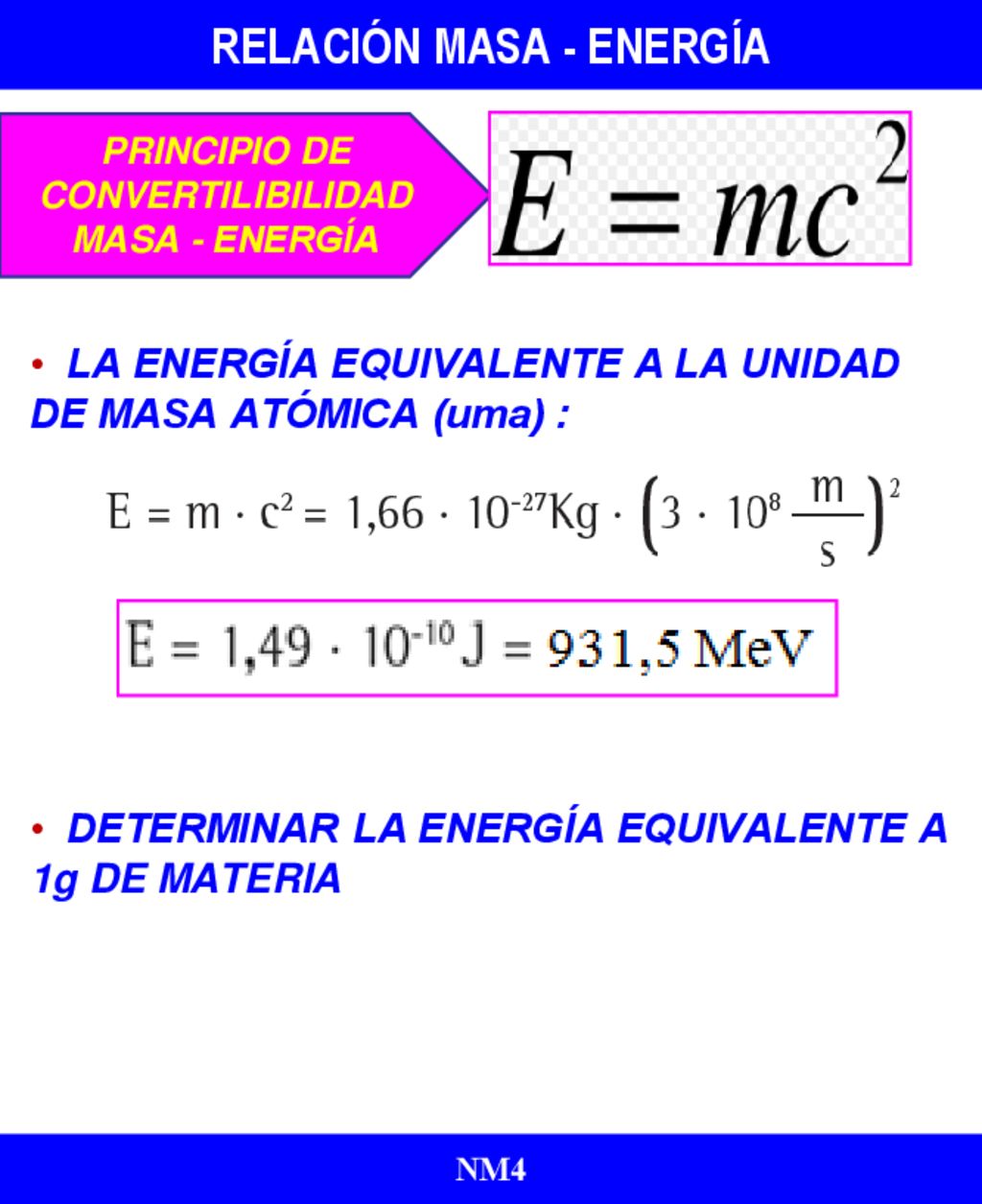 RELACIÓN MASA - ENERGÍA PRINCIPIO DE CONVERTILIBILIDAD MASA - ENERGÍA