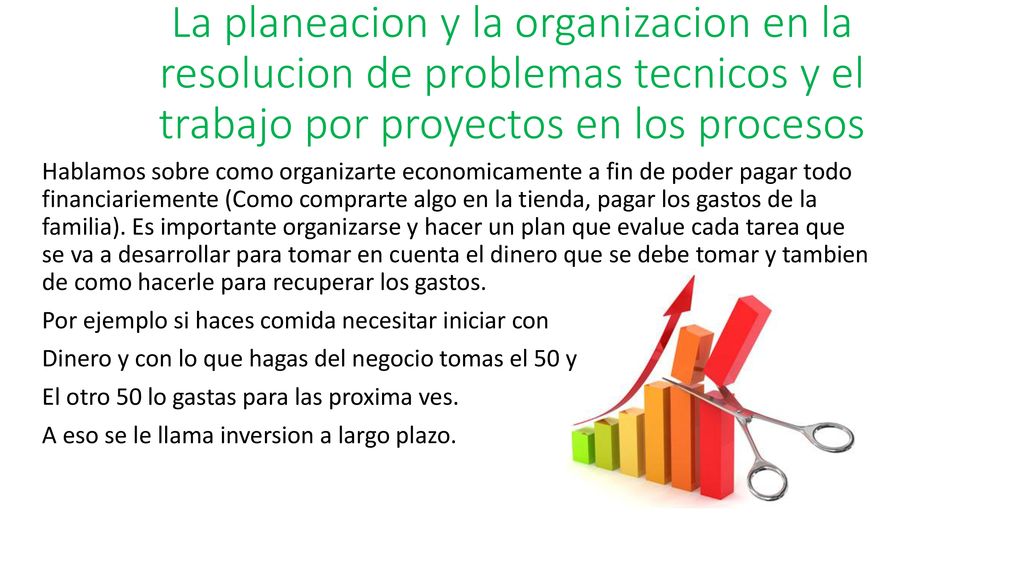 La planeacion y la organizacion en la resolucion de problemas tecnicos y el trabajo por proyectos en los procesos