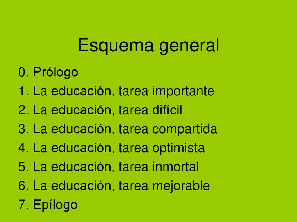 Esquema general 0. Prólogo 1. La educación, tarea importante