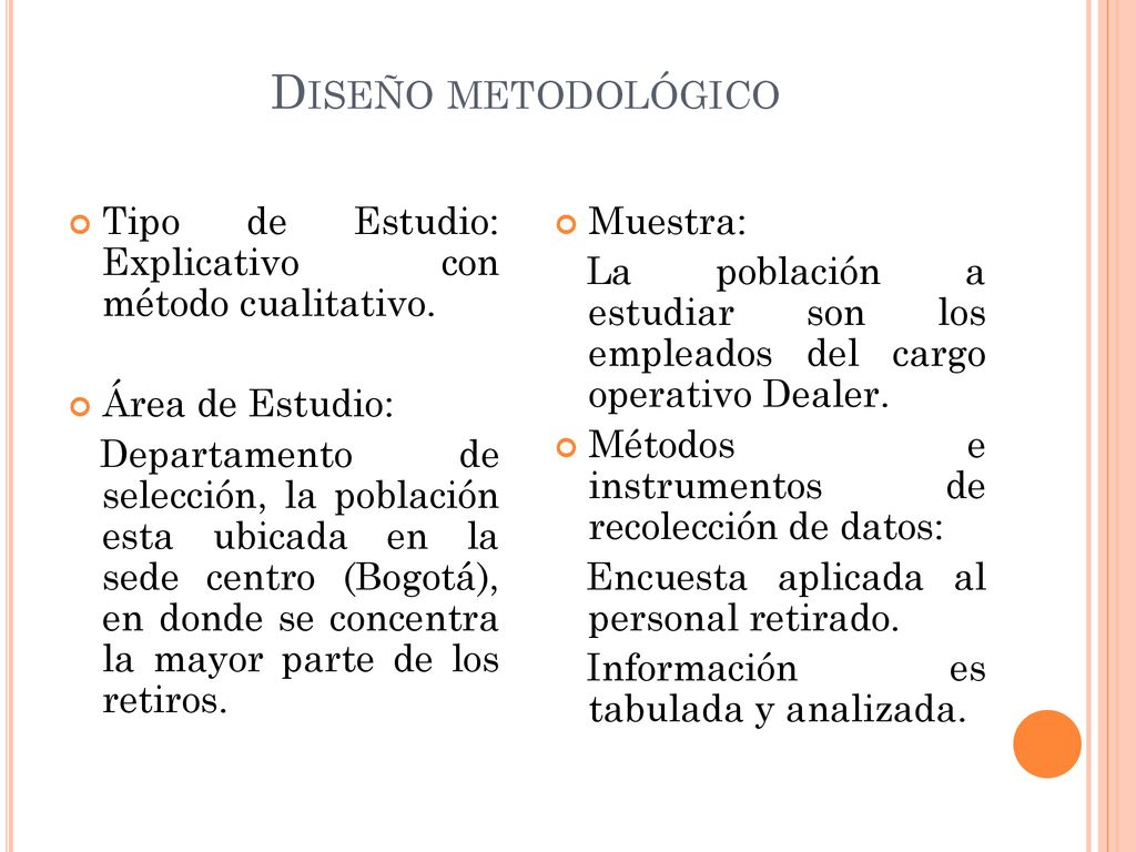Diseño metodológico Tipo de Estudio: Explicativo con método cualitativo. Área de Estudio: