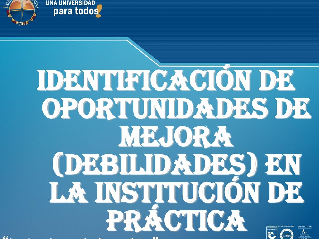 IDENTIFICACIÓN DE OPORTUNIDADES DE MEJORA (DEBILIDADES) EN LA INSTITUCIÓN DE PRÁCTICA