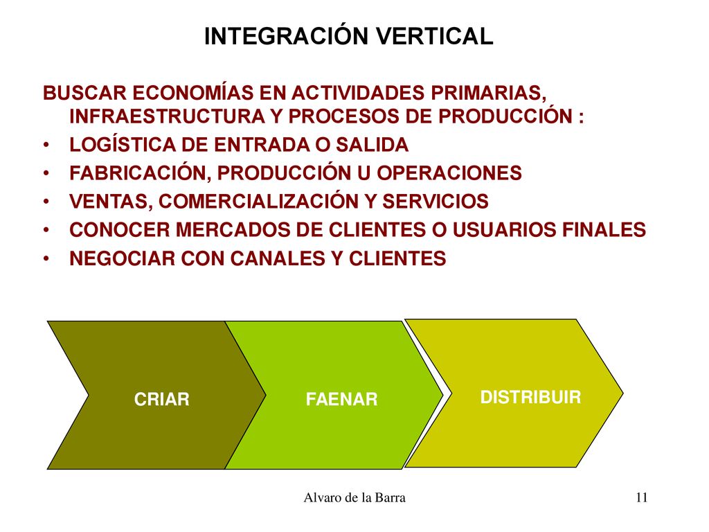 INTEGRACIÓN VERTICAL BUSCAR ECONOMÍAS EN ACTIVIDADES PRIMARIAS, INFRAESTRUCTURA Y PROCESOS DE PRODUCCIÓN :