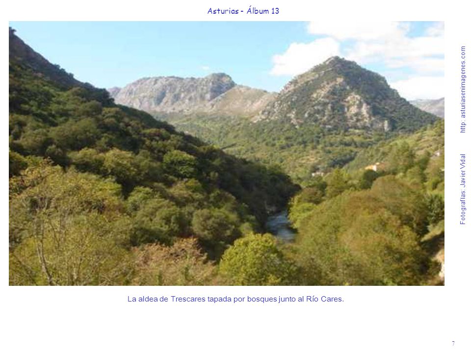 La aldea de Trescares tapada por bosques junto al Río Cares.