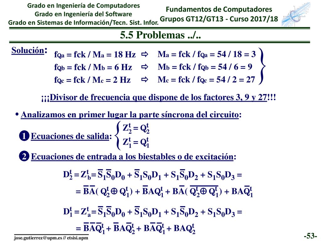 5.5 Problemas ../.. Q2 D2 D0 D1 D3 S1 S0 Zb Q1 Za Solución: