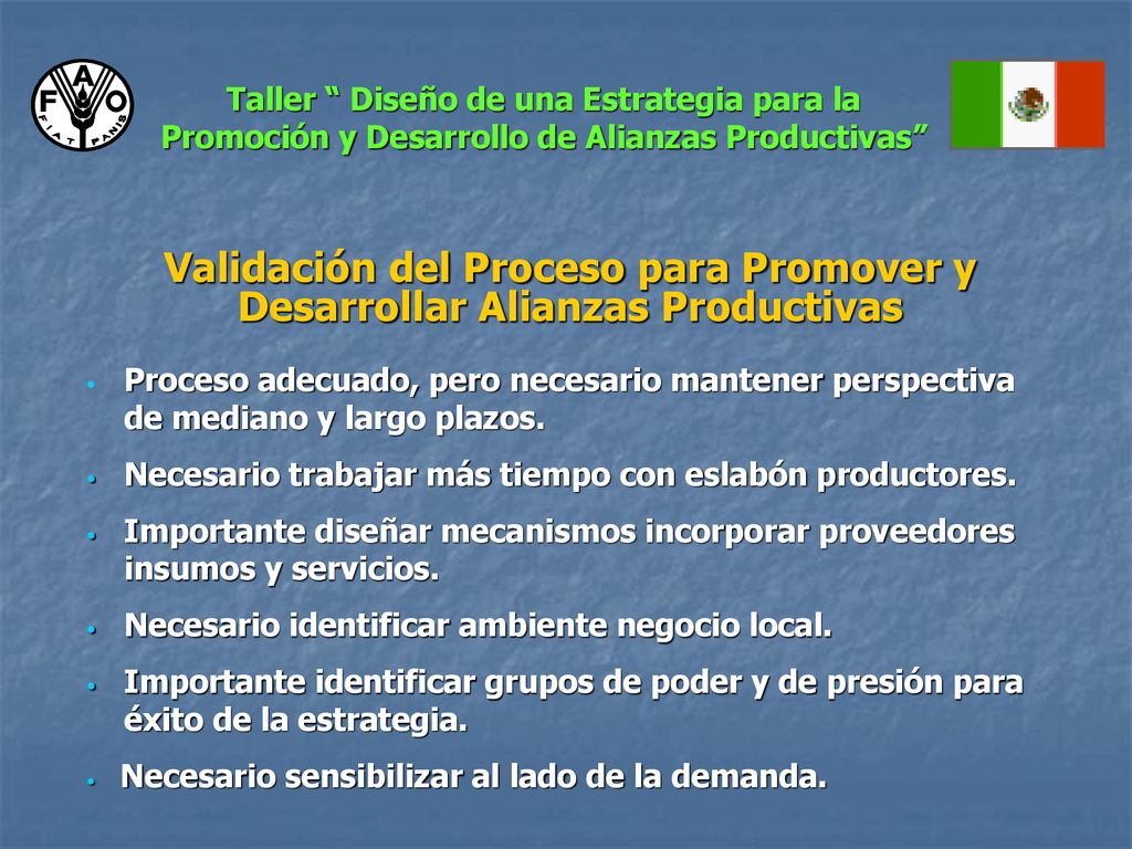 Taller Diseño de una Estrategia para la Promoción y Desarrollo de Alianzas Productivas