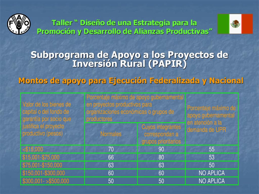 Subprograma de Apoyo a los Proyectos de Inversión Rural (PAPIR)