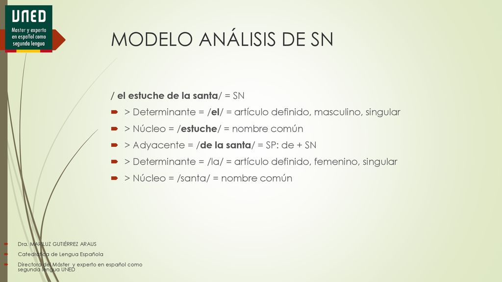 MODELO ANÁLISIS DE SN / el estuche de la santa/ = SN